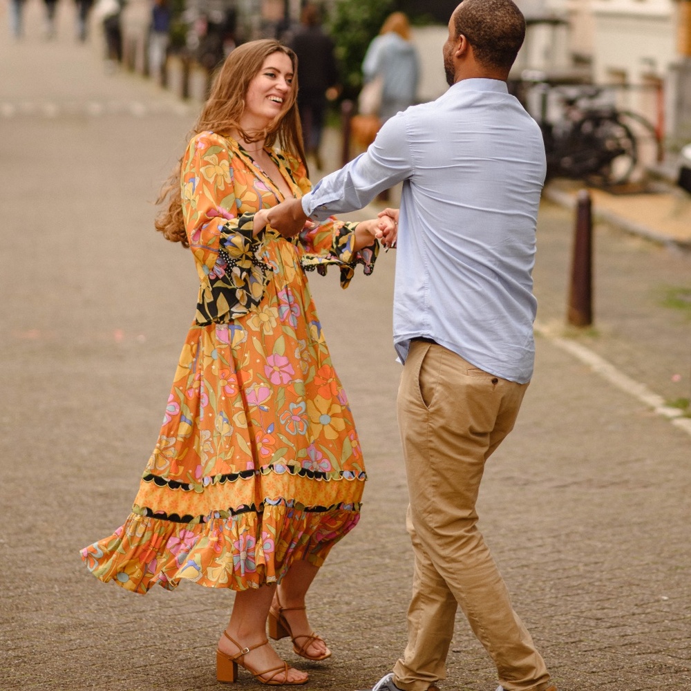 Worn Once: Celia B Gardenia Embroidered Tiered Midi Floral Dress